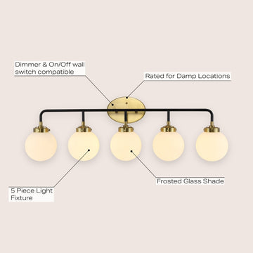 Caleb Brass Vanity Wall Sconce Frosted